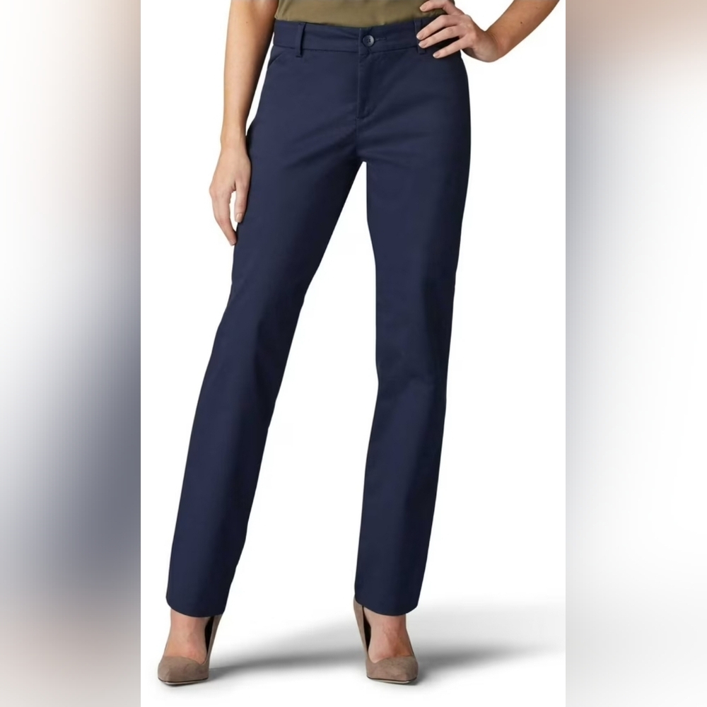 Women's Lee Straight Leg Wrinkle Resist Pants, Navy, size 14 see measurements